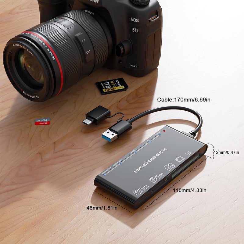 Rocketek xD-Picture Card Reader USB 3.0, Memory Card Reader for xD/CF/MS/SD/TF Card - 7-in-1 Card Reader/Adapter for Windows, Mac, iOS, Android(USB-A + USB-C) - Image 4